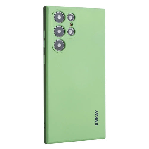ENKAY HAT PRINCE for Samsung Galaxy S23 Ultra Drop-proof Liquid Silicone Phone Case Precise Cutout Straight Edge Protective Cell Phone Cover - Light Green - 1