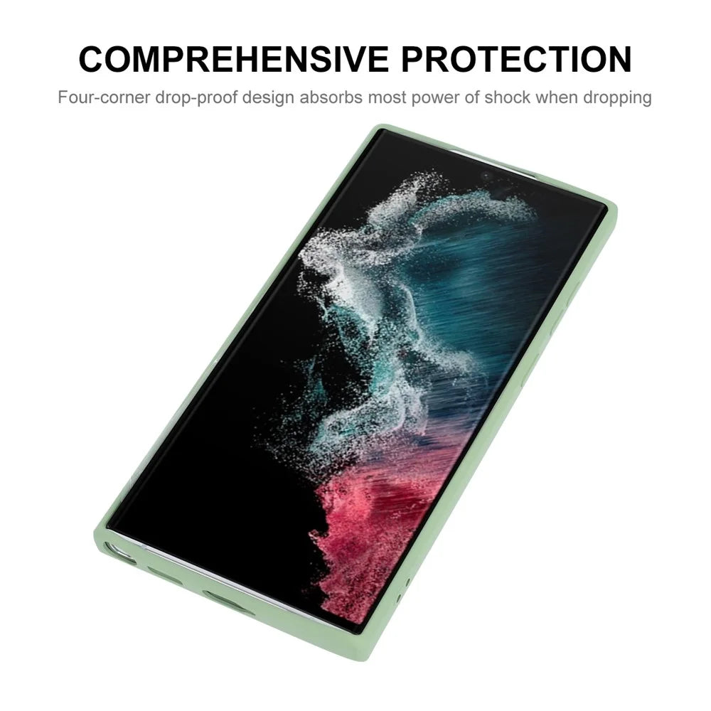 ENKAY HAT PRINCE for Samsung Galaxy S23 Ultra Drop-proof Liquid Silicone Phone Case Precise Cutout Straight Edge Protective Cell Phone Cover - Light Green - 2