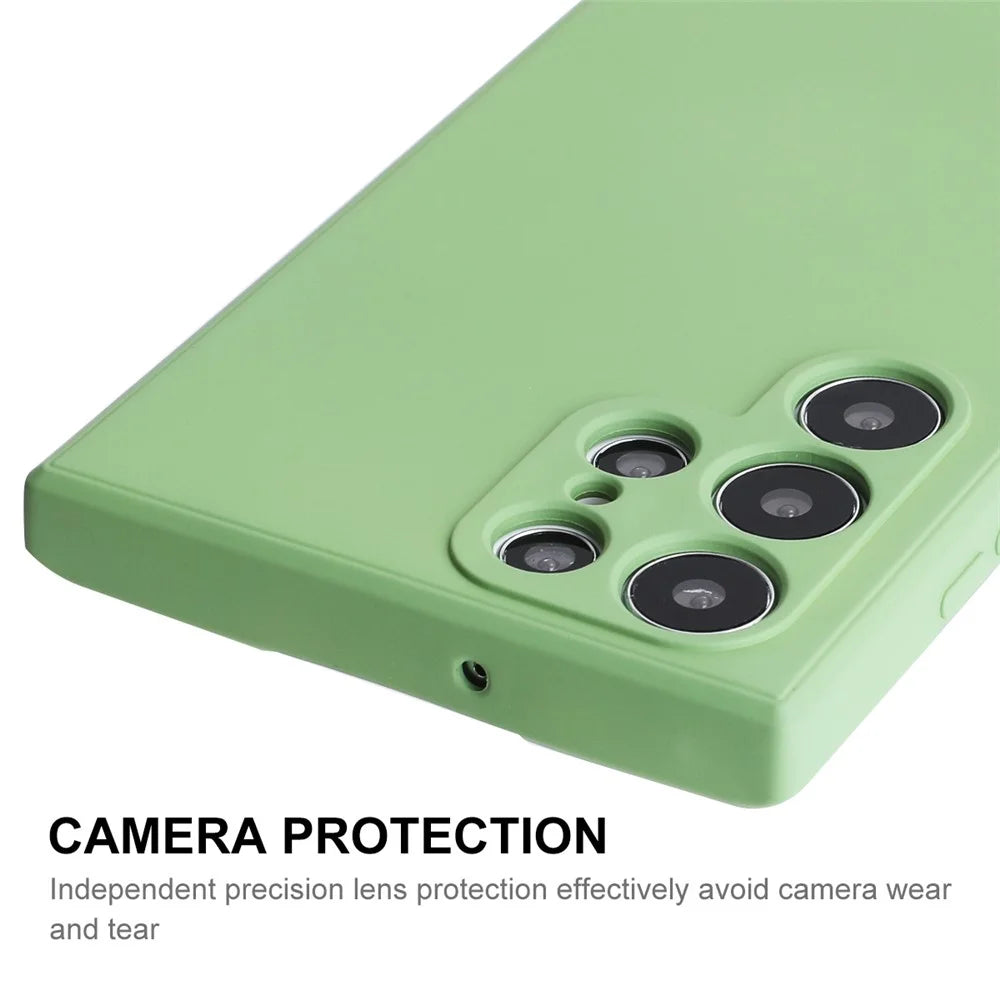 ENKAY HAT PRINCE for Samsung Galaxy S23 Ultra Drop-proof Liquid Silicone Phone Case Precise Cutout Straight Edge Protective Cell Phone Cover - Light Green - 4