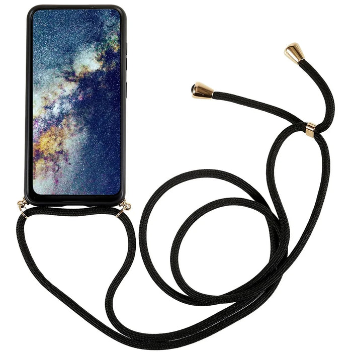 For Samsung Galaxy S23 Wheat Straw Biodegradable Phone Case Soft TPU Drop Protection Cover with Adjustable Lanyard - Black - 2