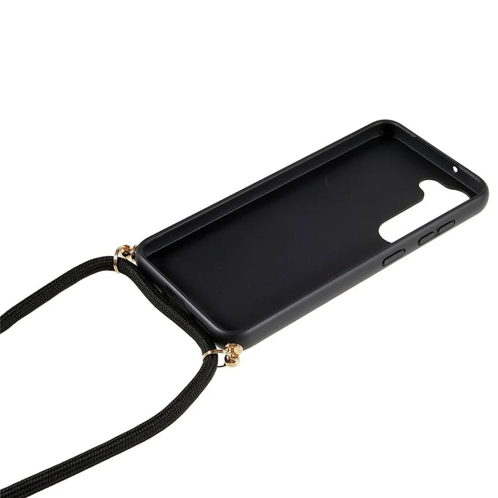 For Samsung Galaxy S23 Wheat Straw Biodegradable Phone Case Soft TPU Drop Protection Cover with Adjustable Lanyard - Black - 4