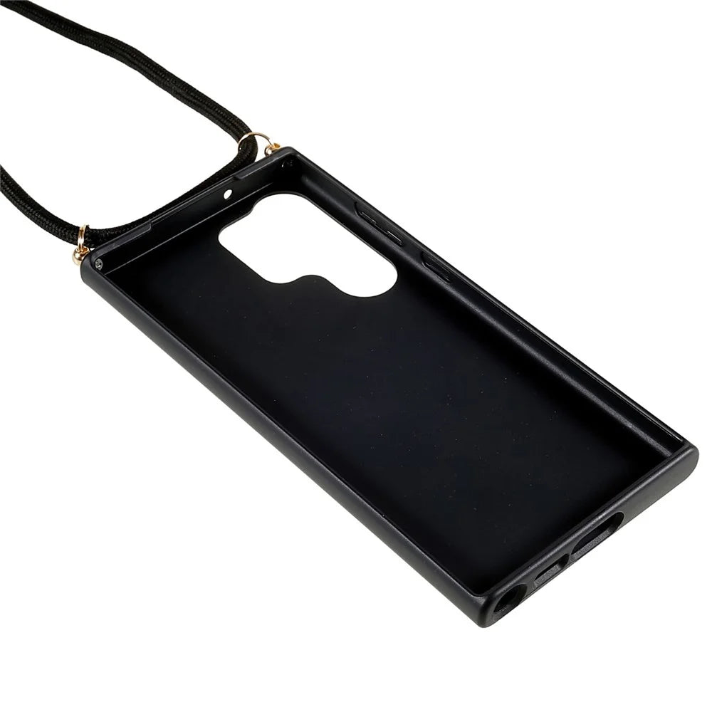 For Samsung Galaxy S23 Ultra Eco Friendly Phone Case Biodegradable Wheat Straw Soft TPU Protective Cover with Adjustable Lanyard - Black - 3