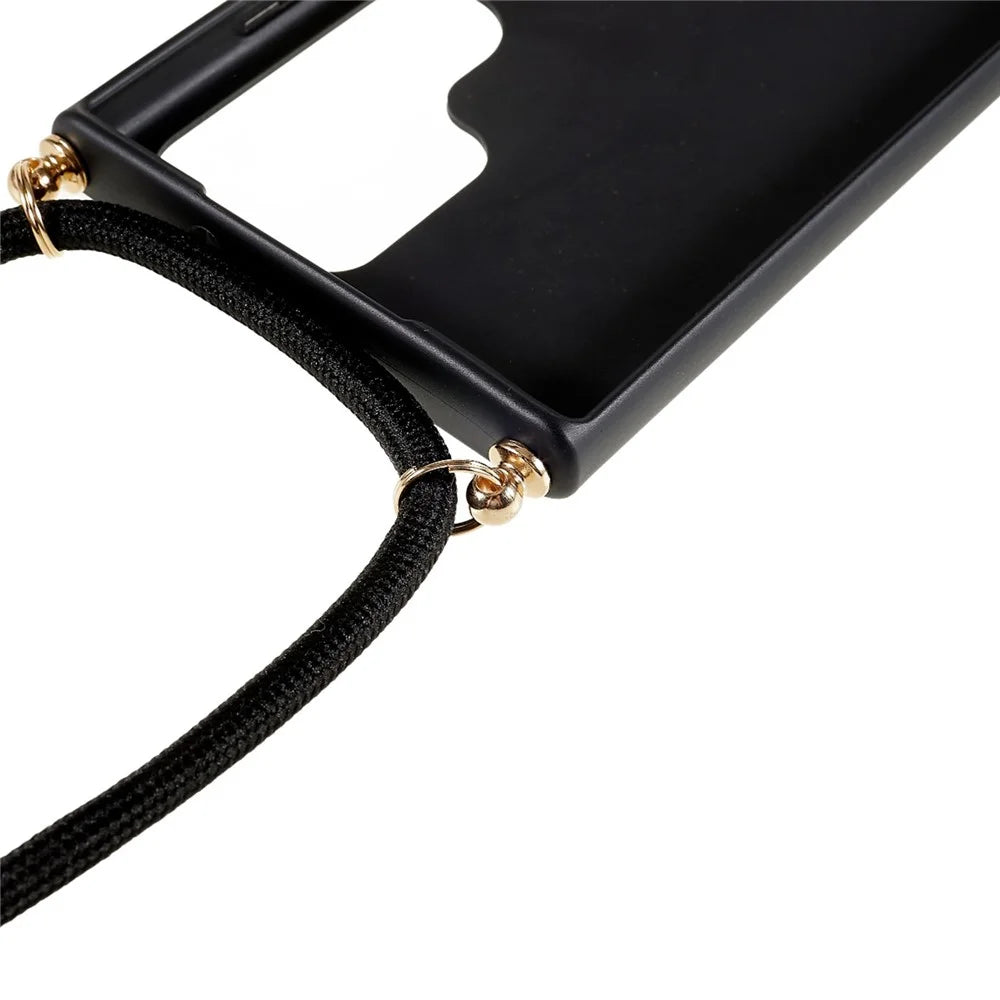 For Samsung Galaxy S23 Ultra Eco Friendly Phone Case Biodegradable Wheat Straw Soft TPU Protective Cover with Adjustable Lanyard - Black - 5