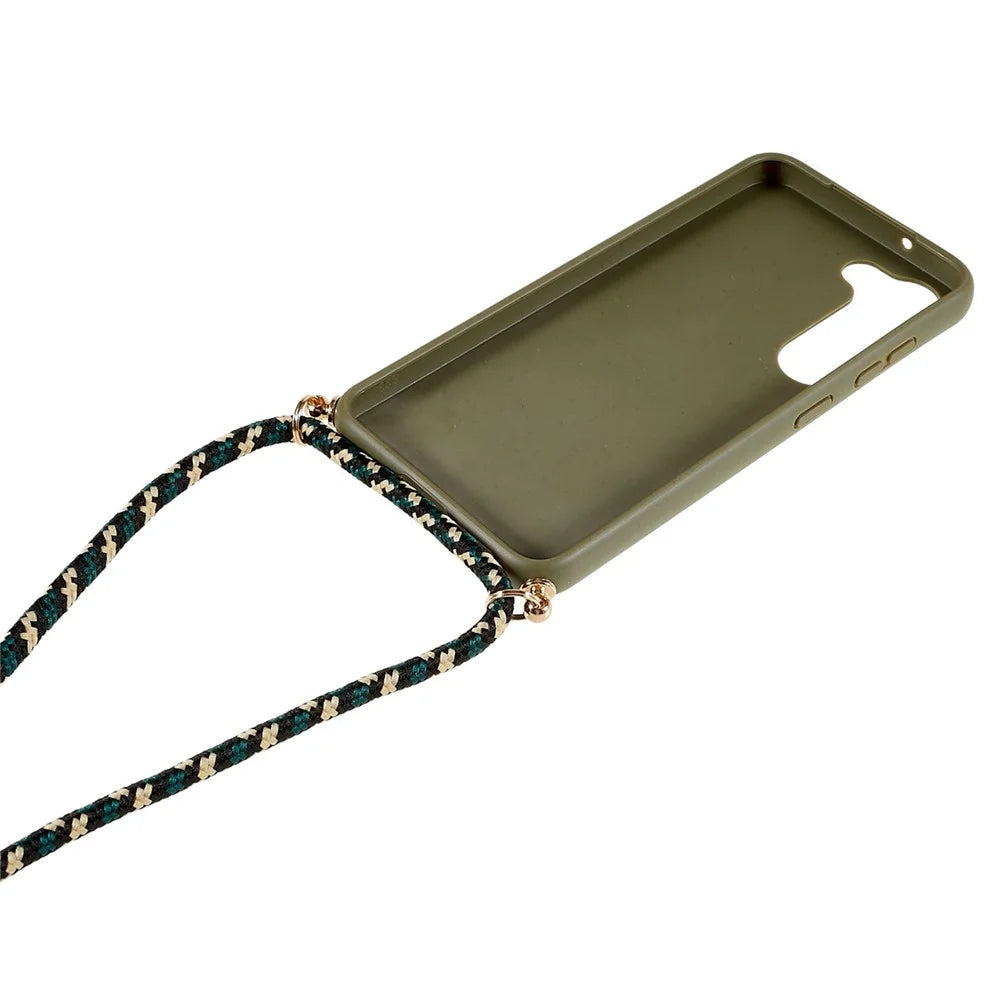 For Samsung Galaxy S23+ Biodegradable Phone Case Wheat Straw Soft TPU Shockproof Protection Skin Shell Cover with Adjustable Lanyard - Army Green - 4