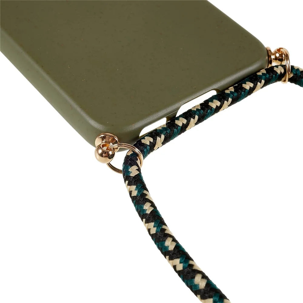 For Samsung Galaxy S23+ Biodegradable Phone Case Wheat Straw Soft TPU Shockproof Protection Skin Shell Cover with Adjustable Lanyard - Army Green - 5