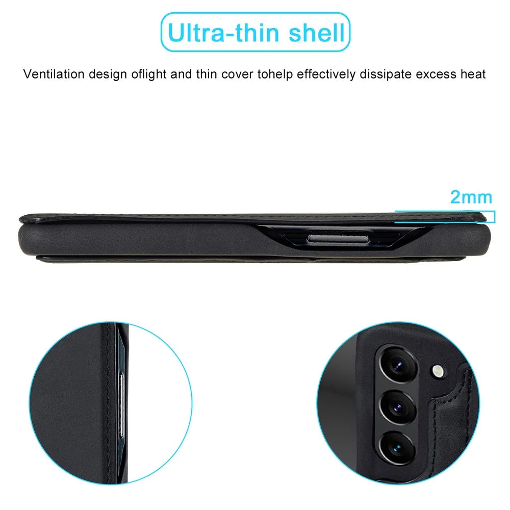 LC.IMEEKE For Samsung Galaxy S23 Dustproof Cell Phone Cover PU Leather Stand Phone Case with Card Slot - Black - 7