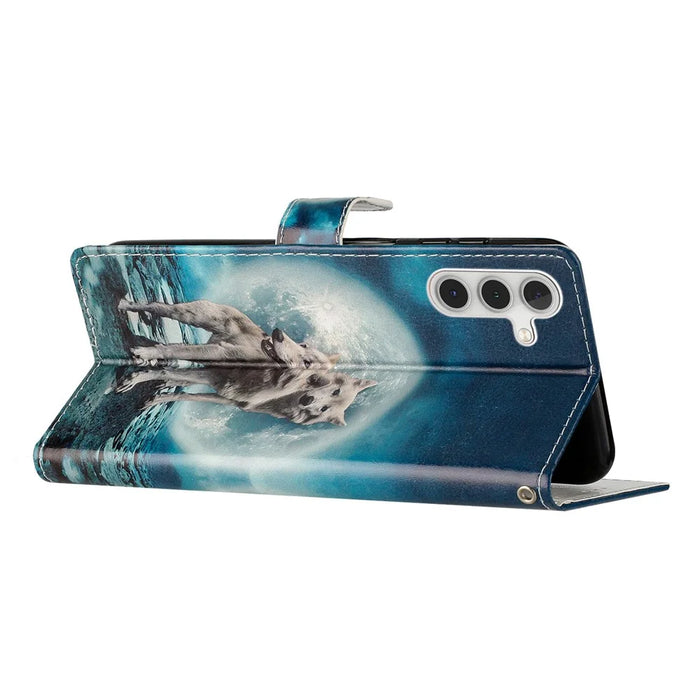 For Samsung Galaxy A34 5G Pattern Printing PU Leather Wallet Case Stand Magnetic Clasp Shockproof Folio Phone Cover with Strap - Two Wolves - 3