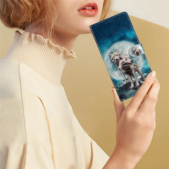 For Samsung Galaxy A34 5G Pattern Printing PU Leather Wallet Case Stand Magnetic Clasp Shockproof Folio Phone Cover with Strap - Two Wolves - 5