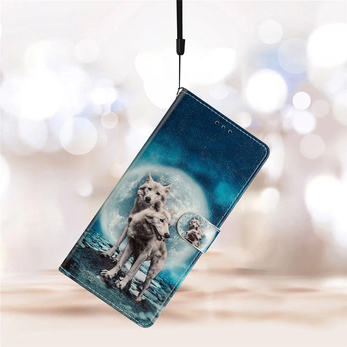 For Samsung Galaxy A34 5G Pattern Printing PU Leather Wallet Case Stand Magnetic Clasp Shockproof Folio Phone Cover with Strap - Two Wolves - 6
