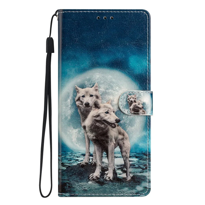 For Samsung Galaxy A34 5G Pattern Printing PU Leather Wallet Case Stand Magnetic Clasp Shockproof Folio Phone Cover with Strap - Two Wolves - 7