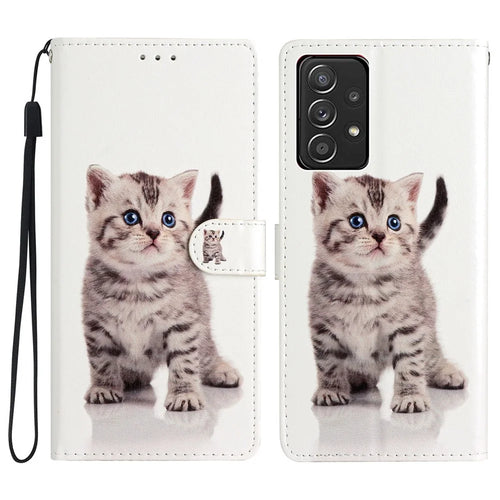 For Samsung Galaxy A53 5G PU Leather Wallet Phone Case Magnetic Closure Pattern Printing Stand Shockproof Cover with Strap - Cute Cat - 1
