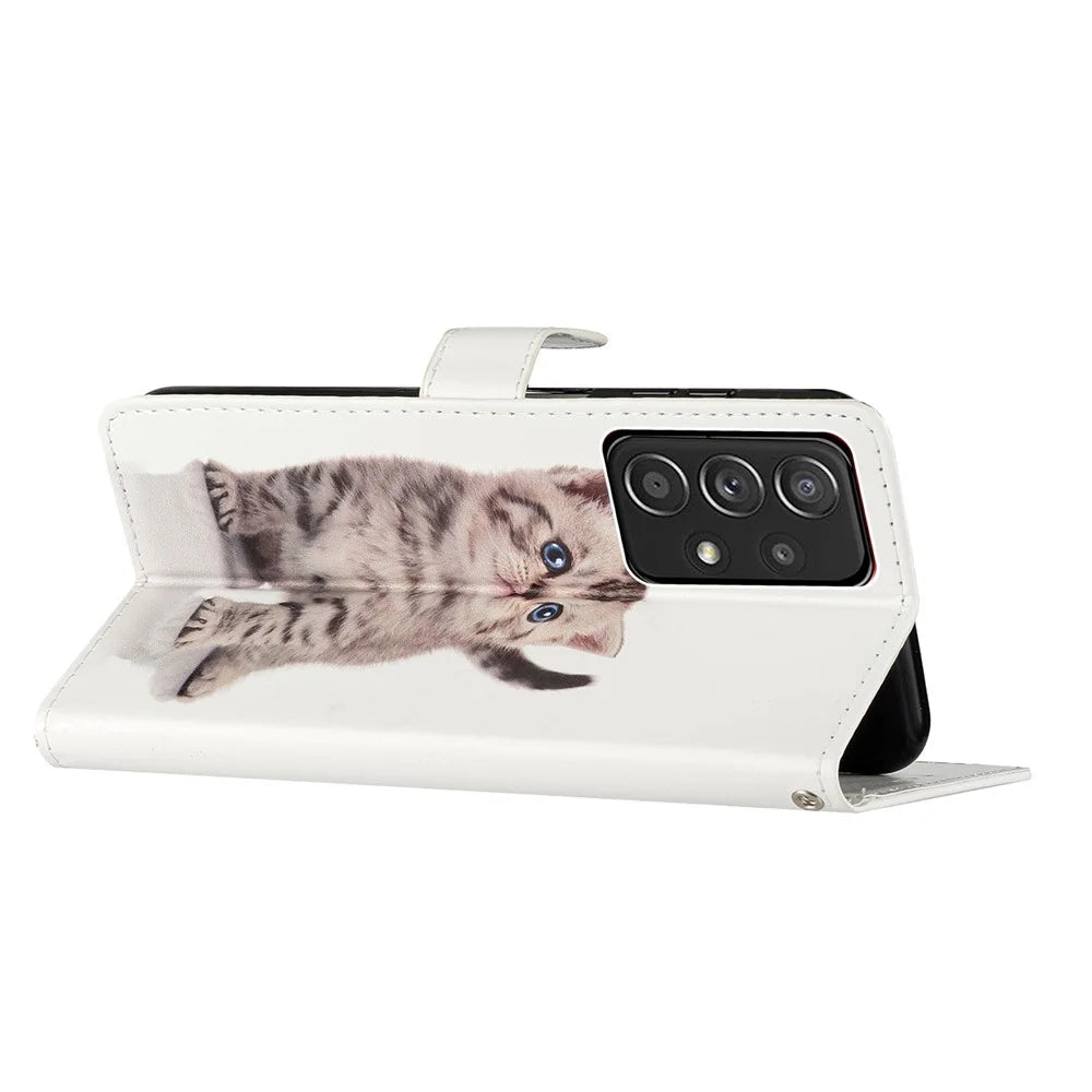 For Samsung Galaxy A53 5G PU Leather Wallet Phone Case Magnetic Closure Pattern Printing Stand Shockproof Cover with Strap - Cute Cat - 3