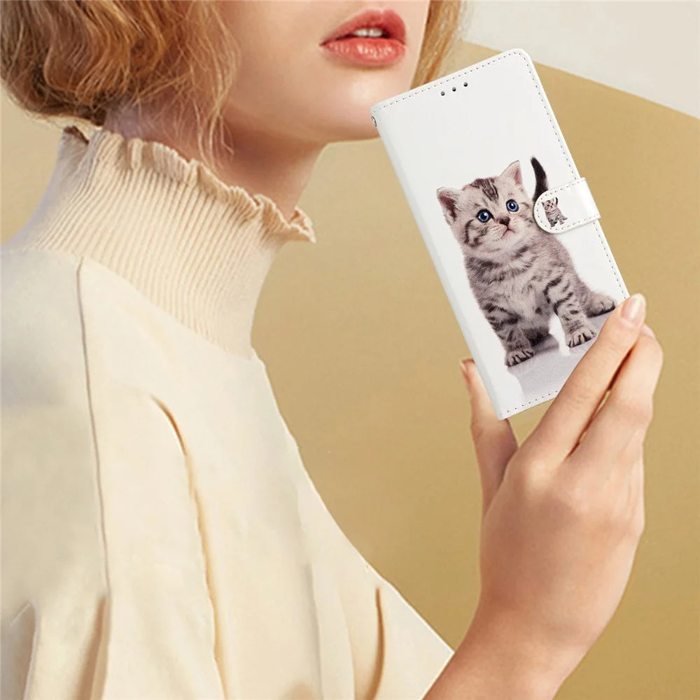 For Samsung Galaxy A53 5G PU Leather Wallet Phone Case Magnetic Closure Pattern Printing Stand Shockproof Cover with Strap - Cute Cat - 5
