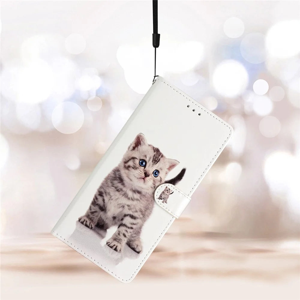 For Samsung Galaxy A53 5G PU Leather Wallet Phone Case Magnetic Closure Pattern Printing Stand Shockproof Cover with Strap - Cute Cat - 6