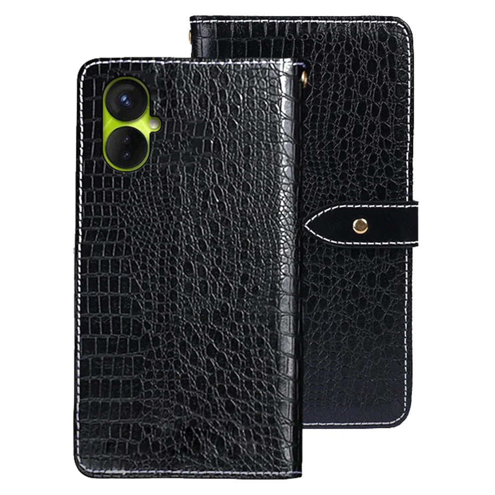 IDEWEI Phone Flip Cover for TECNO Spark 9 Pro 4G, Crocodile Texture Magnetic Closure PU Leather Wallet Stand Phone Case - Black - 1