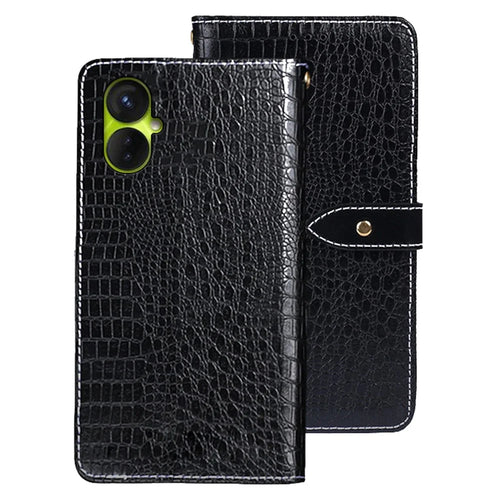 IDEWEI Phone Flip Cover for TECNO Spark 9 Pro 4G, Crocodile Texture Magnetic Closure PU Leather Wallet Stand Phone Case - Black - 1