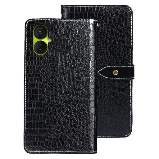 IDEWEI Phone Flip Cover for TECNO Spark 9 Pro 4G, Crocodile Texture Magnetic Closure PU Leather Wallet Stand Phone Case - Black - 1