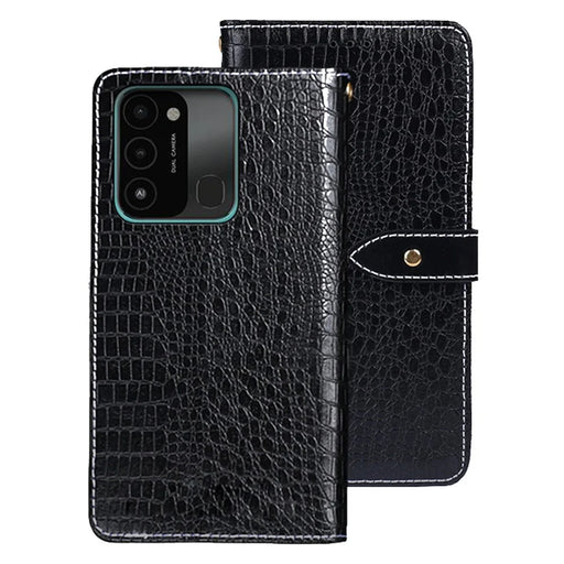 IDEWEI For TECNO Spark 8C 4G Crocodile Texture Phone Flip Cover Magnetic Closure PU Leather Wallet Stand Phone Case - Black - 1
