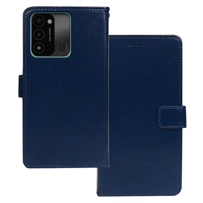IDEWEI For TECNO Spark 8C 4G Magnetic Closure Wallet Phone Case Crazy Horse Texture PU Leather Flip Cover with Stand Function - Blue - 1