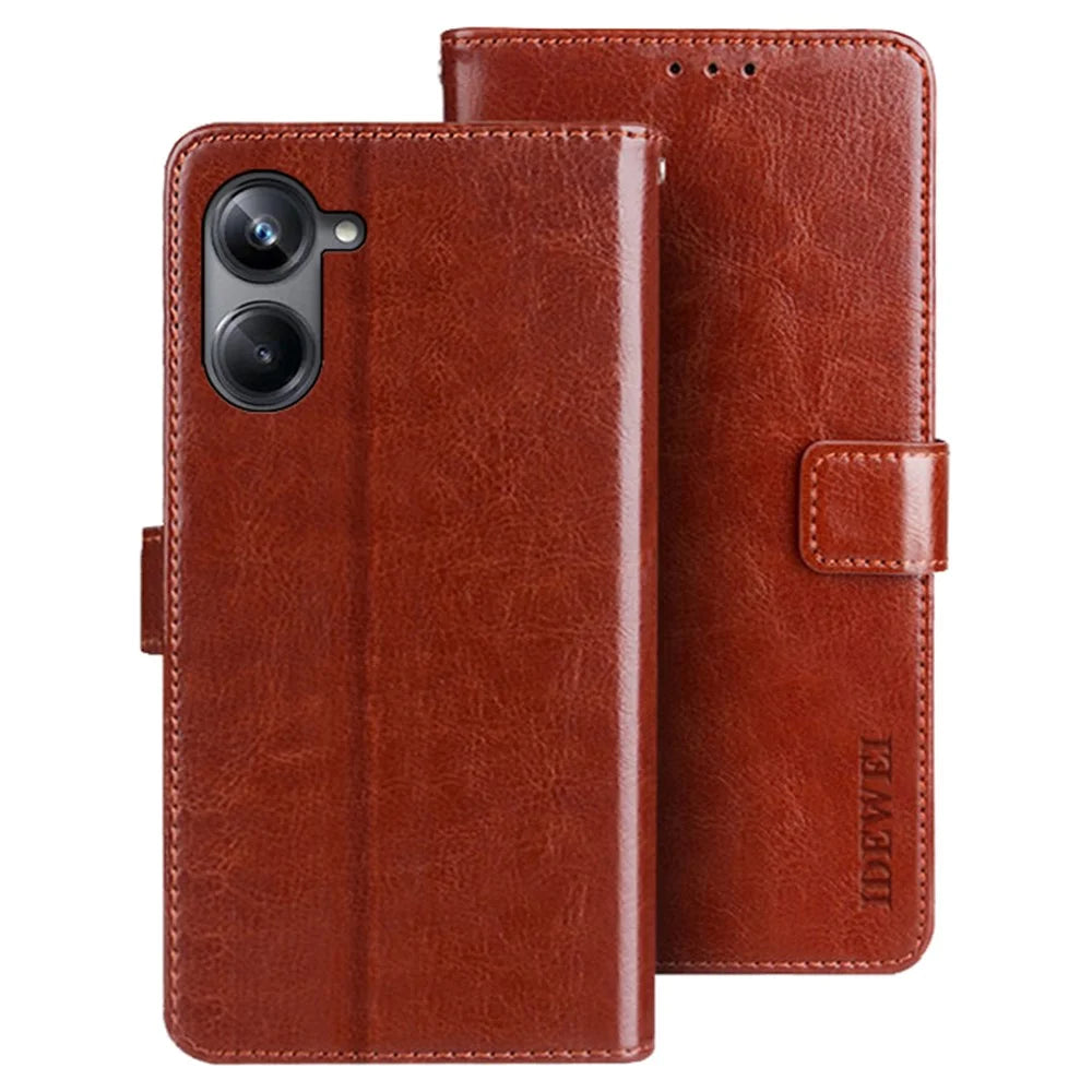 IDEWEI For Realme 10 Pro 5G Crazy Horse Texture PU Leather Flip Wallet Cover Stand Feature Phone Shell Case - Brown - 1