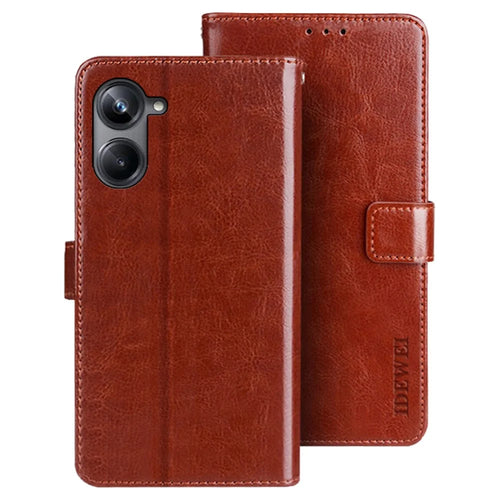 IDEWEI For Realme 10 Pro 5G Crazy Horse Texture PU Leather Flip Wallet Cover Stand Feature Phone Shell Case - Brown - 1