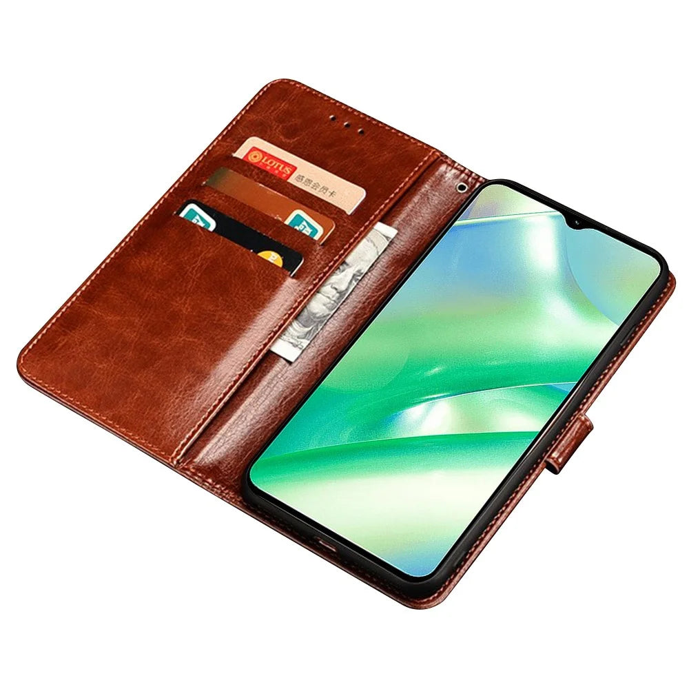 IDEWEI For Realme 10 Pro 5G Crazy Horse Texture PU Leather Flip Wallet Cover Stand Feature Phone Shell Case - Brown - 2