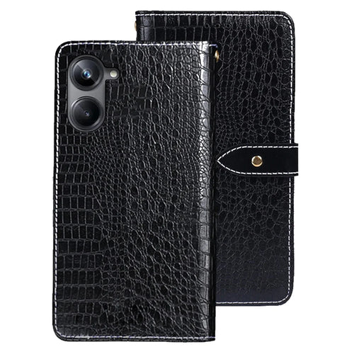 IDEWEI For Realme 10 Pro 5G Anti-scratch Crocodile Texture Phone Case PU Leather Wallet Stand Magnetic Closure Cover - Black - 1