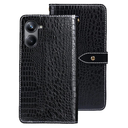 IDEWEI For Realme 10 Pro 5G Anti-scratch Crocodile Texture Phone Case PU Leather Wallet Stand Magnetic Closure Cover - Black - 1