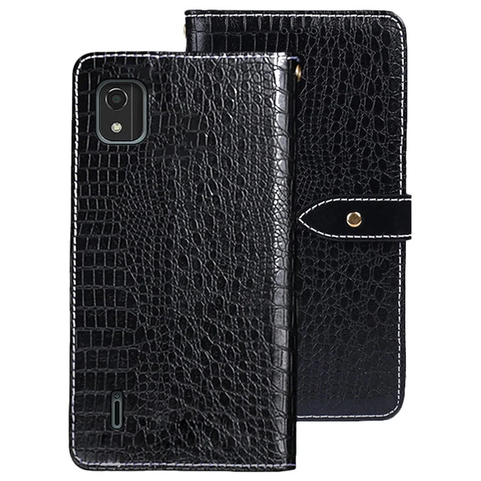 IDEWEI For Nokia C2 2nd Edition Crocodile Texture Anti-drop Cell Phone Cover PU Leather Magnetic Closure Wallet Stand Scratch-resistant Phone Case - Black - 1