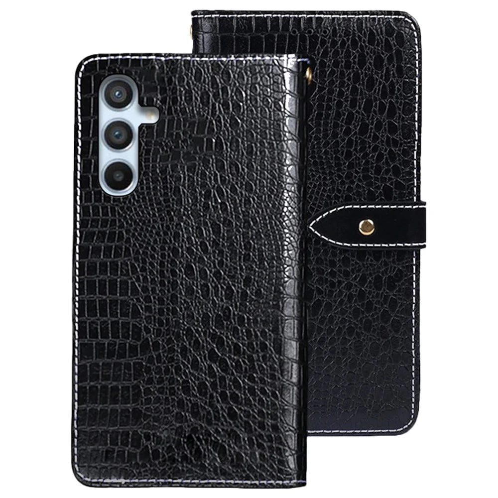 IDEWEI For Samsung Galaxy A54 5G PU Leather Phone Cover Wallet Stand Anti-scratch Crocodile Texture Magnetic Closure Phone Case - Black - 1