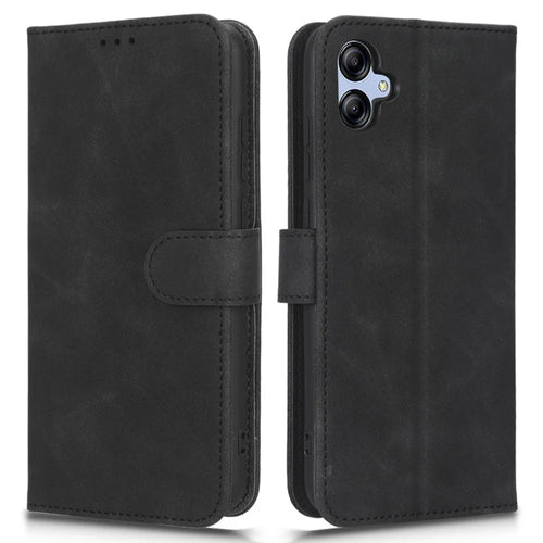 For Samsung Galaxy A04e 4G / F04 4G / M04 4G Skin-touch Feeling Phone Case Wallet Stand Flip PU Leather+TPU Anti-scratch Phone Cover - Black - 1