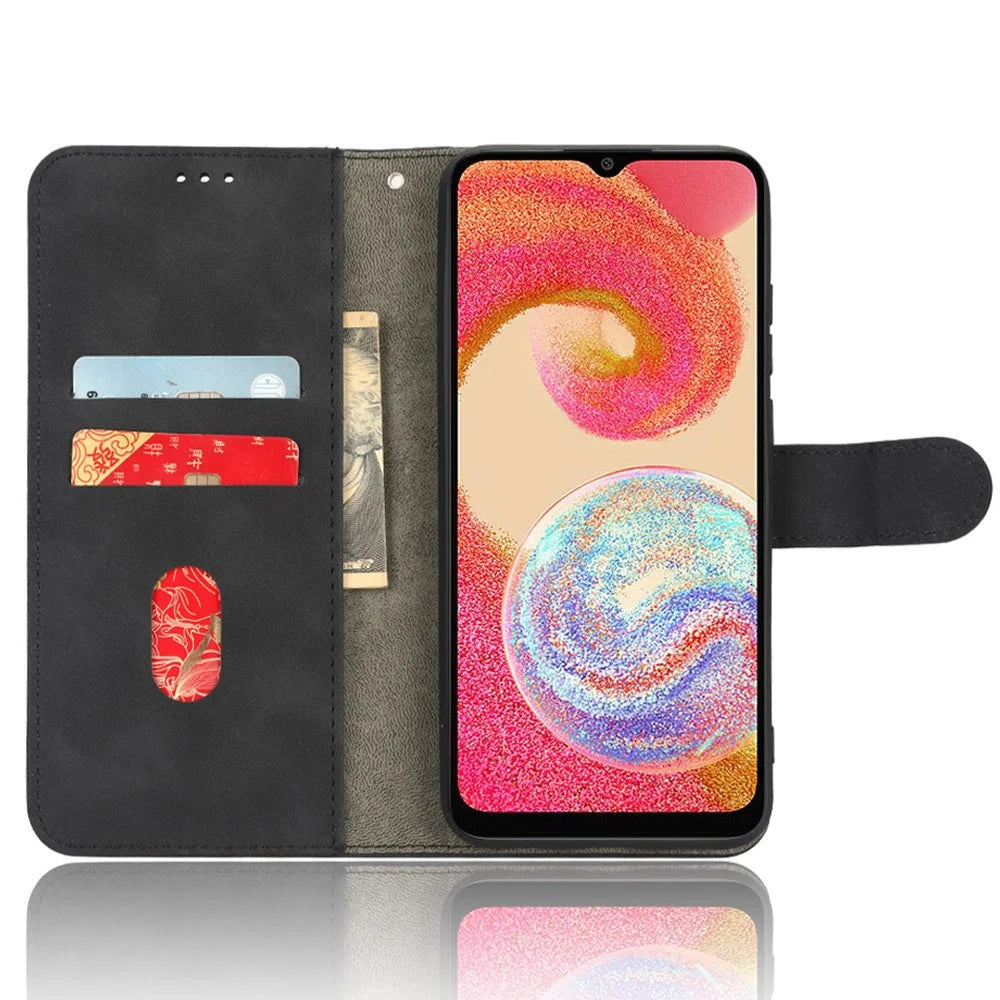 For Samsung Galaxy A04e 4G / F04 4G / M04 4G Skin-touch Feeling Phone Case Wallet Stand Flip PU Leather+TPU Anti-scratch Phone Cover - Black - 2