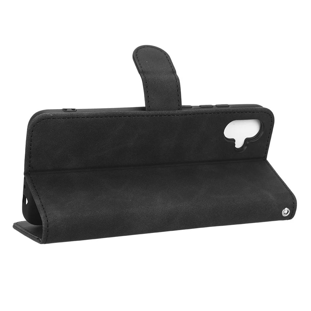 For Samsung Galaxy A04e 4G / F04 4G / M04 4G Skin-touch Feeling Phone Case Wallet Stand Flip PU Leather+TPU Anti-scratch Phone Cover - Black - 3