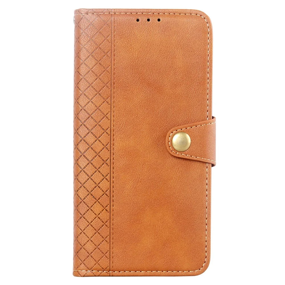For ZTE Blade A31 Plus Rhombus Imprinted PU Leather Mobile Phone Wallet Case Folio Flip Stand Cover - Brown - 1