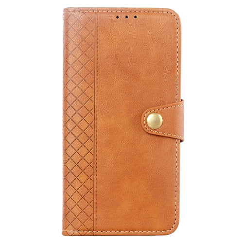 For ZTE Blade A31 Plus Rhombus Imprinted PU Leather Mobile Phone Wallet Case Folio Flip Stand Cover - Brown - 1