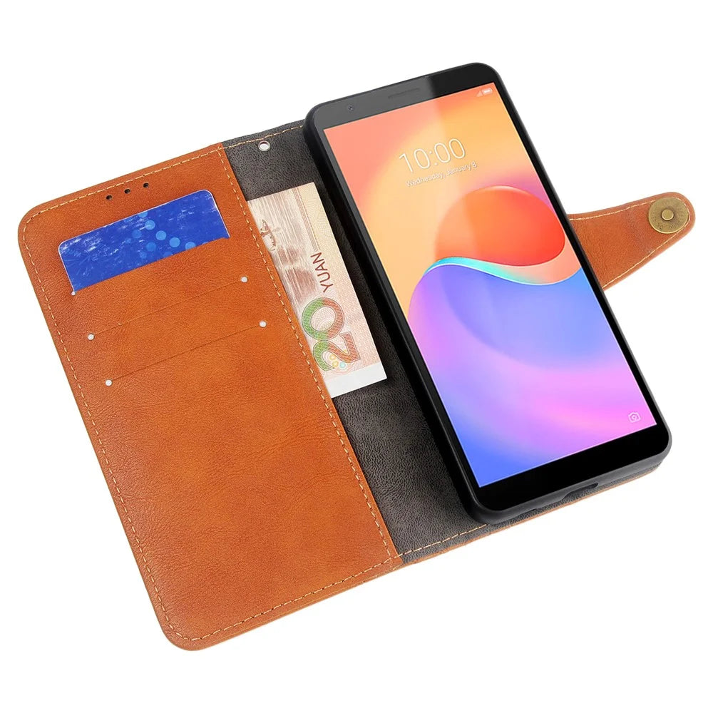 For ZTE Blade A31 Plus Rhombus Imprinted PU Leather Mobile Phone Wallet Case Folio Flip Stand Cover - Brown - 2