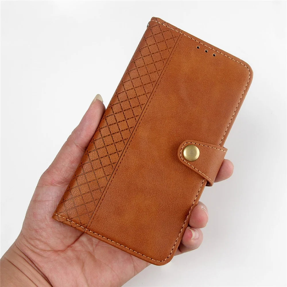 For ZTE Blade A31 Plus Rhombus Imprinted PU Leather Mobile Phone Wallet Case Folio Flip Stand Cover - Brown - 4