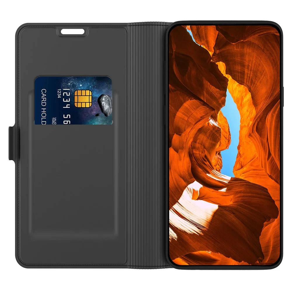 For Samsung Galaxy S23 Full Protection Phone Cover Card Holder PU Leather + TPU Flip Phone Case Stand - Black - 2