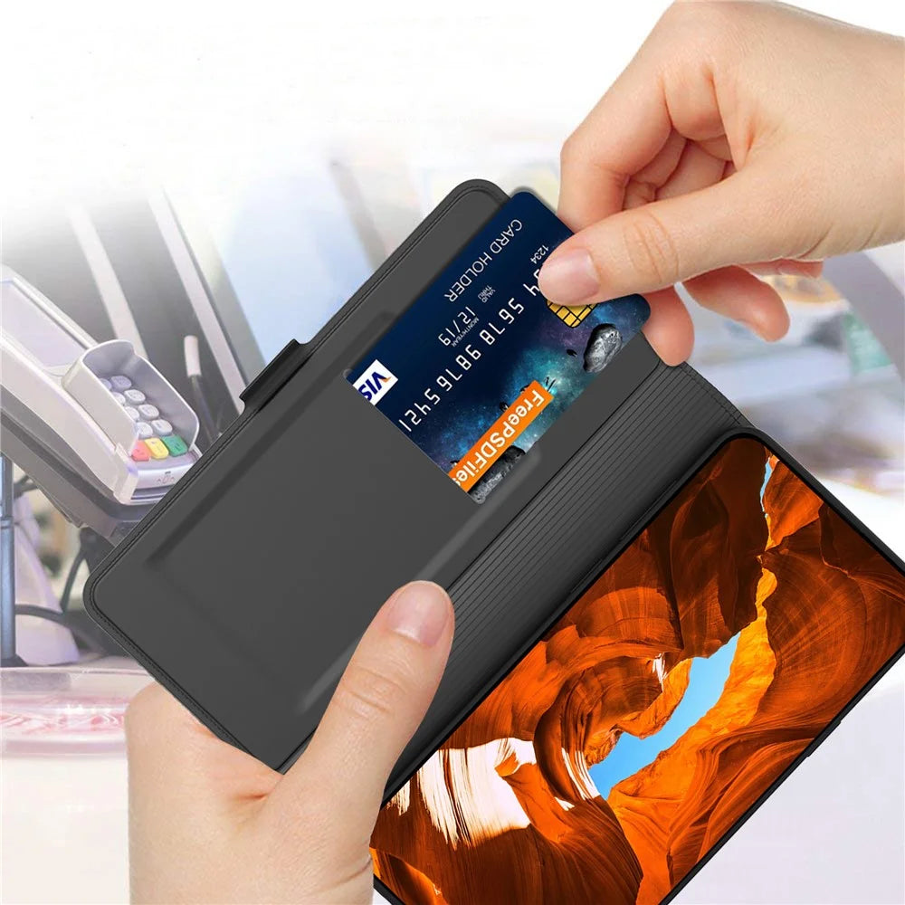 For Samsung Galaxy S23 Full Protection Phone Cover Card Holder PU Leather + TPU Flip Phone Case Stand - Black - 4