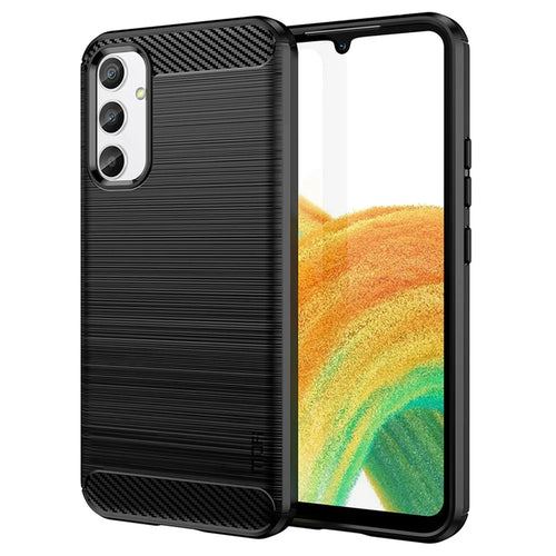 MOFI JK TPU Series-1 for Samsung Galaxy A34 5G Anti-fall Phone Case Carbon Fiber Brushed Protective TPU Phone Back Cover - Black - 1