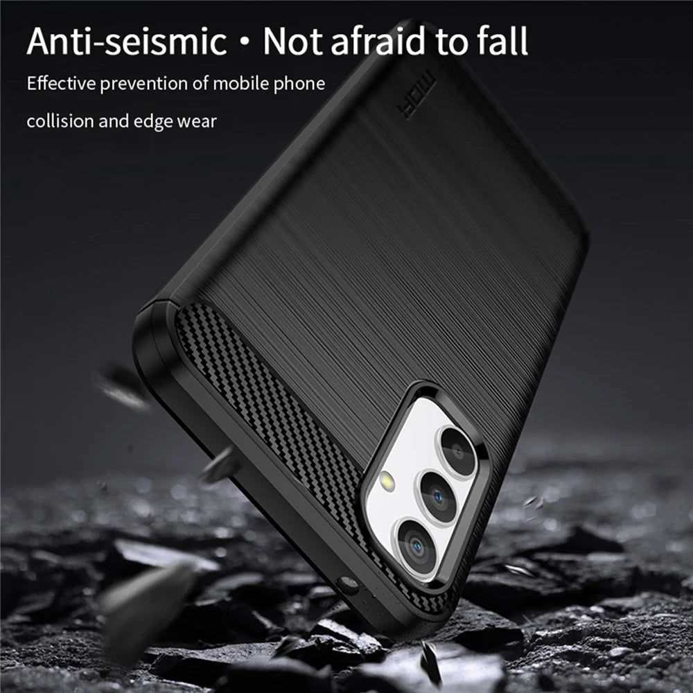 MOFI JK TPU Series-1 for Samsung Galaxy A34 5G Anti-fall Phone Case Carbon Fiber Brushed Protective TPU Phone Back Cover - Black - 5