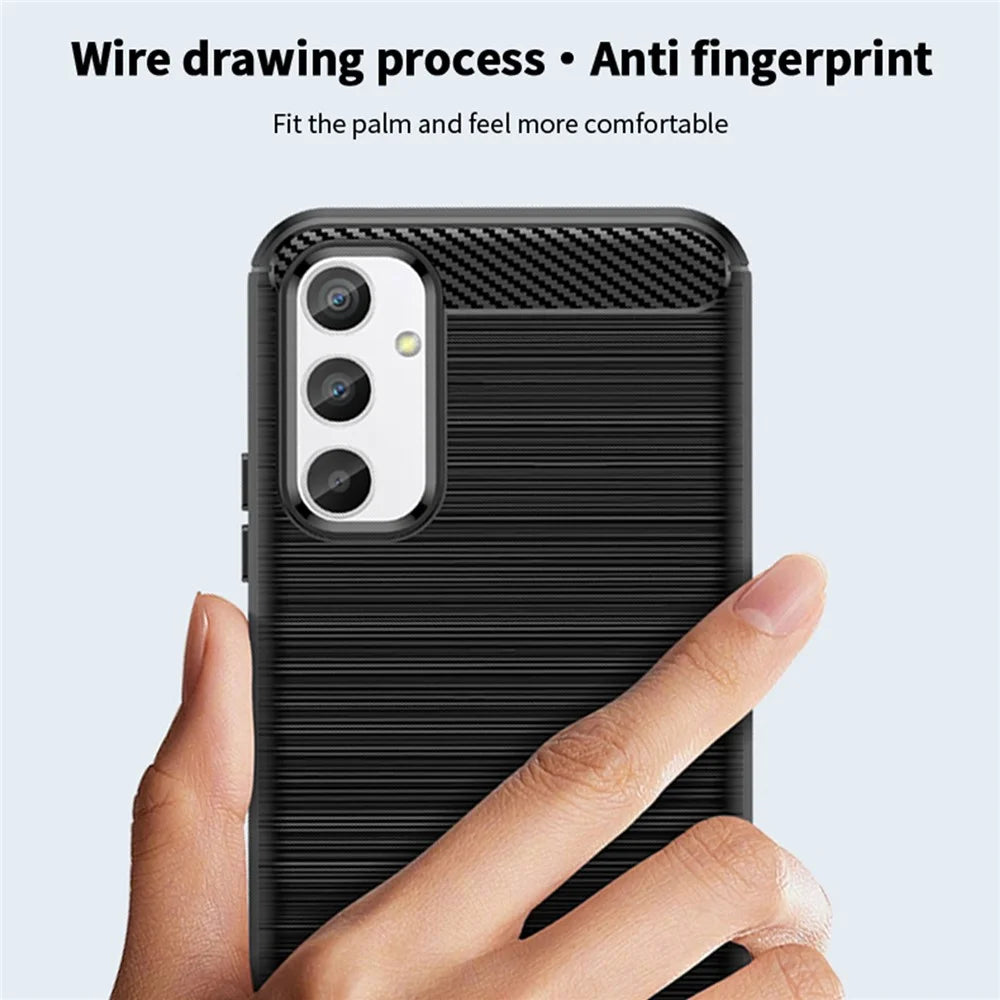 MOFI JK TPU Series-1 for Samsung Galaxy A34 5G Anti-fall Phone Case Carbon Fiber Brushed Protective TPU Phone Back Cover - Black - 7