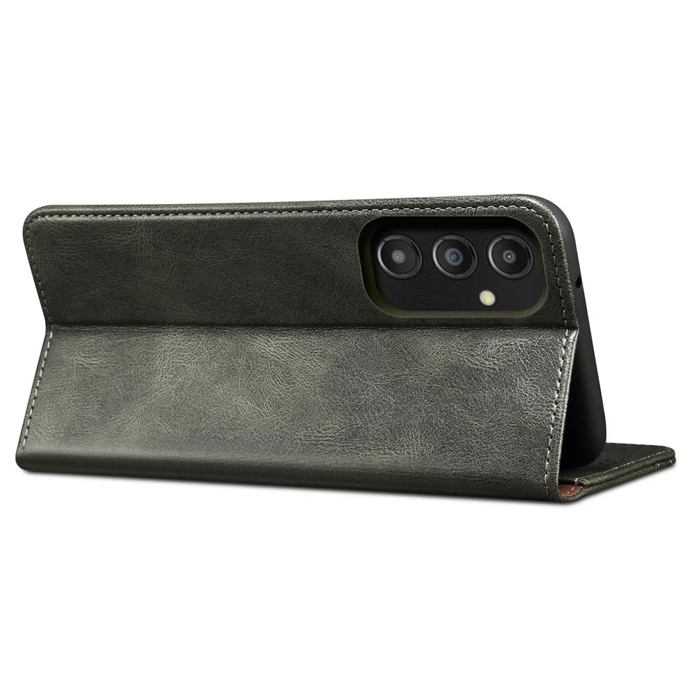 For Samsung Galaxy A14 5G / 4G Waxy Crazy Horse Texture Phone Case Magnetic Auto-absorbed PU Leather Stand Wallet Cover - Green - 3