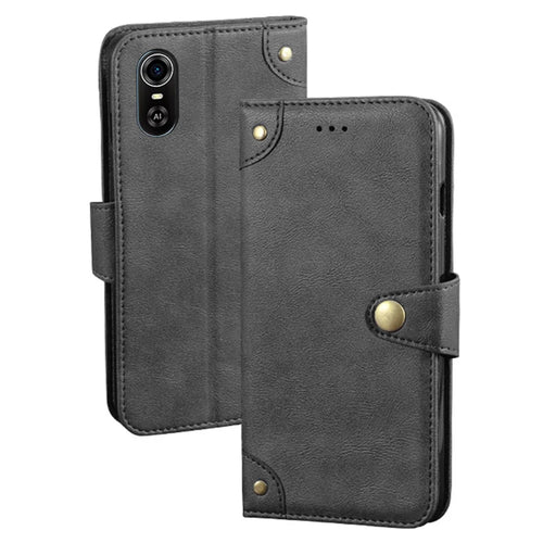 For ZTE Blade A31 Plus Anti-scratch PU Leather Anti-drop Case Rivet Decor Magnetic Wallet Stand Phone Cover - Black - 1