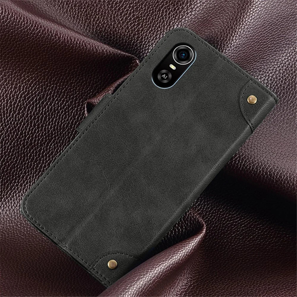 For ZTE Blade A31 Plus Anti-scratch PU Leather Anti-drop Case Rivet Decor Magnetic Wallet Stand Phone Cover - Black - 4