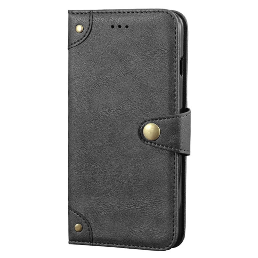 For ZTE Blade A31 Plus Anti-scratch PU Leather Anti-drop Case Rivet Decor Magnetic Wallet Stand Phone Cover - Black - 6