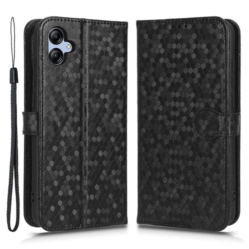 For Samsung Galaxy A04e 4G / F04 4G / M04 4G Dot Pattern Imprinted Phone Cover Anti-shock Protective PU Leather Phone Wallet Case Stand with Strap - Black - 1