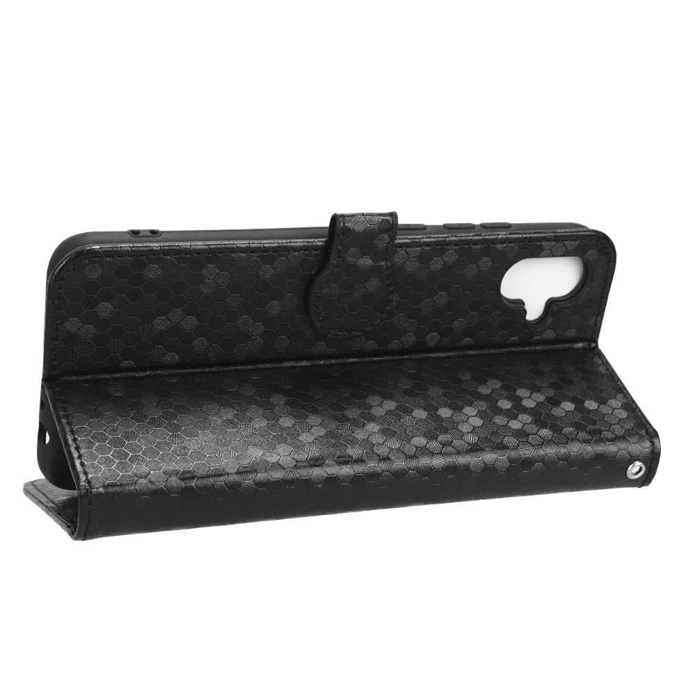 For Samsung Galaxy A04e 4G / F04 4G / M04 4G Dot Pattern Imprinted Phone Cover Anti-shock Protective PU Leather Phone Wallet Case Stand with Strap - Black - 3