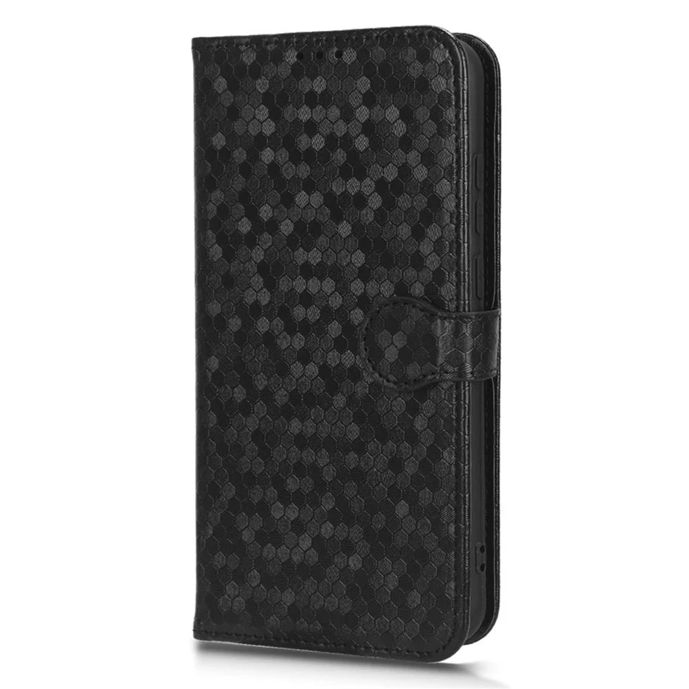 For Samsung Galaxy A04e 4G / F04 4G / M04 4G Dot Pattern Imprinted Phone Cover Anti-shock Protective PU Leather Phone Wallet Case Stand with Strap - Black - 5
