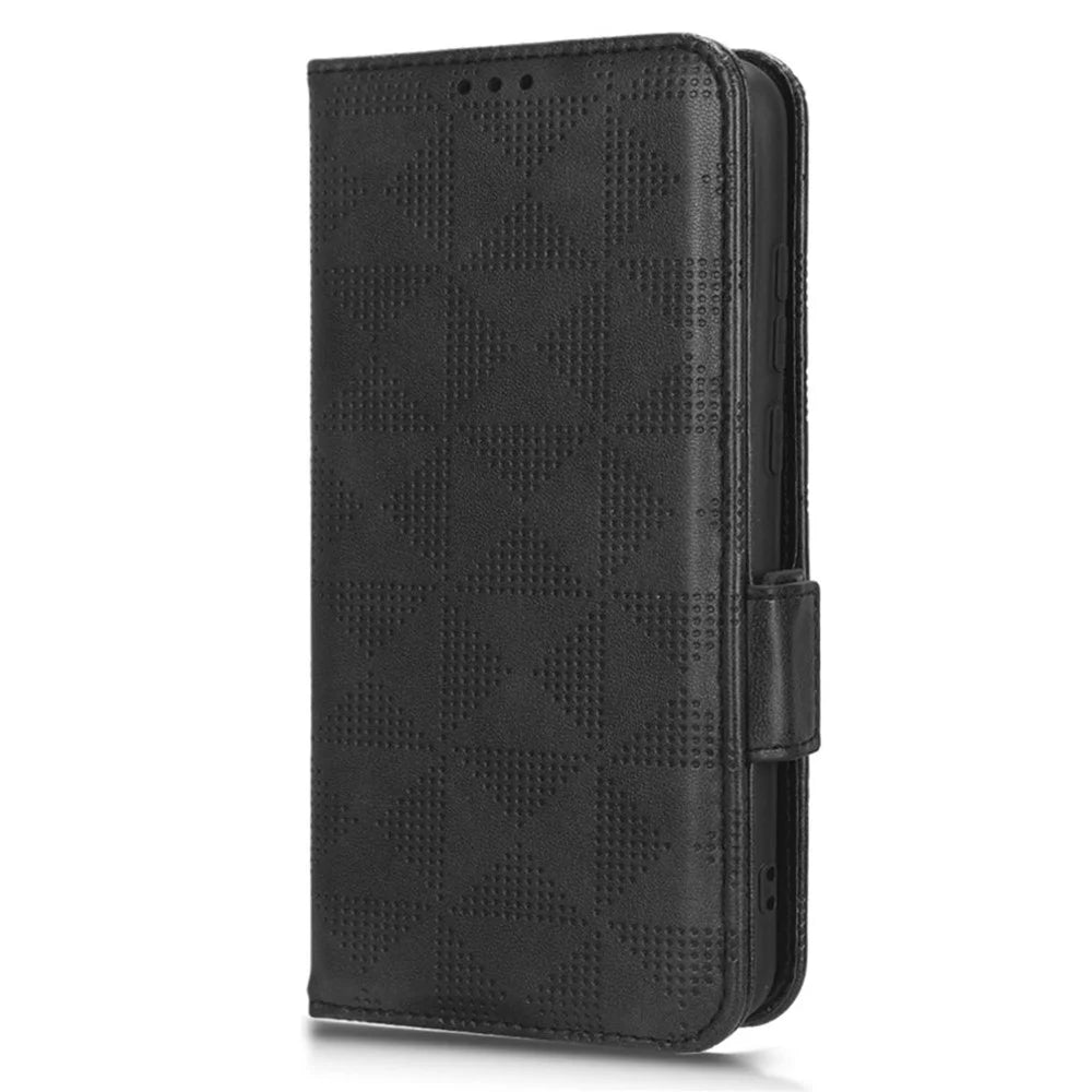 Shockproof Phone Cover For Samsung Galaxy A04e 4G / F04 4G / M04 4G Imprinted Triangle Pattern PU Leather Flip Wallet Stand Case with Hand Strap - Black - 5